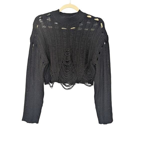 KILLSTAR Ghastmark Goth Sweater Cropped Distressed Ladder Knit Black Size Medium - Picture 2 of 6